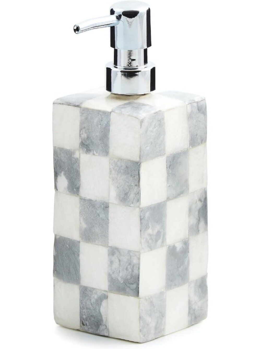 Stylish Gray-and-White Check Capiz Soap Pump | Elegant Bathroom Decor Accessory